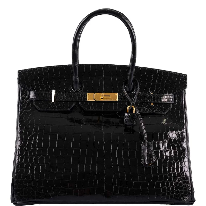 Hermès Birkin 35 Black Shiny Porosus Crocodile with Gold Hardware