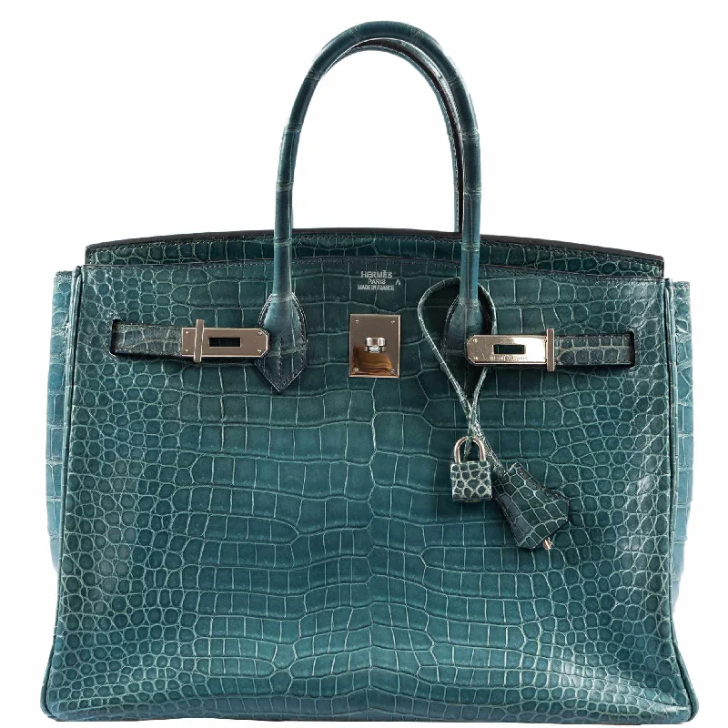 Hermès Birkin 35 Blue Jean Porosus Crocodile Palladium Hardware