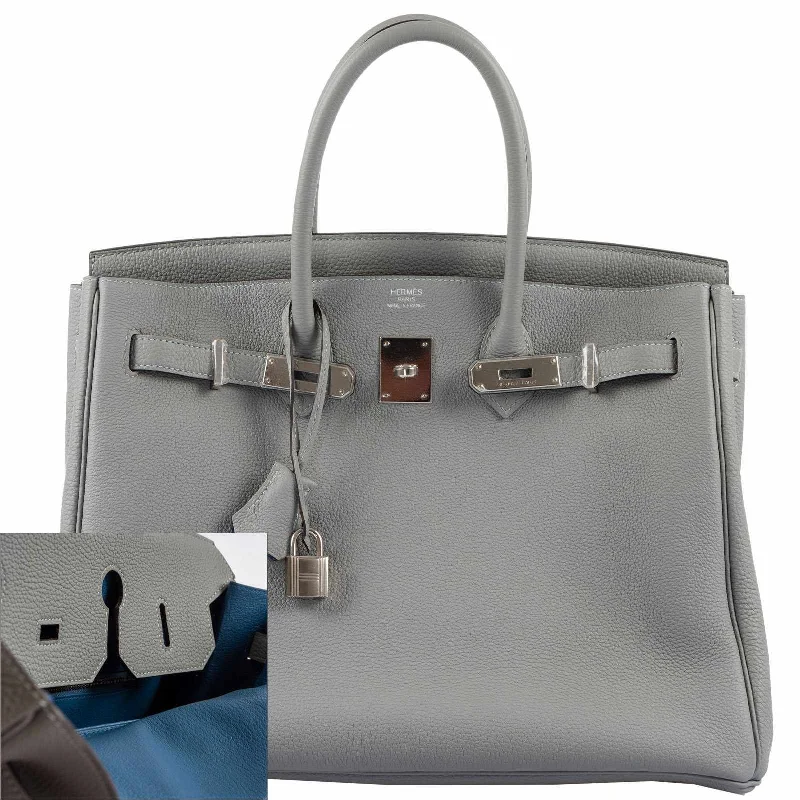 Hermès Birkin 35 Gris Mouette Verso Blue Agate Togo Palladium Hardware