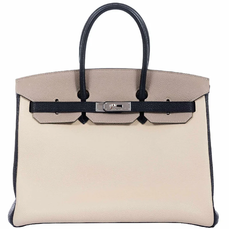 Hermès Birkin 35 HSS Tri-Color Parchment, Etoupe & Black Togo Palladium Hardware - 2007