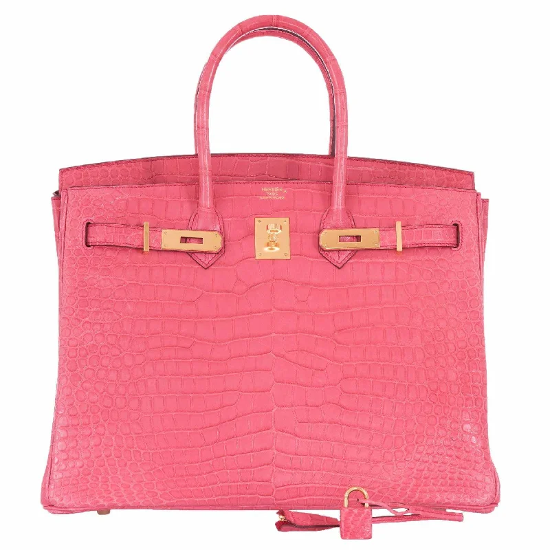 Hermès Birkin 35 Matte Bougainvillea Pink Porosus Crocodile Gold Hardware