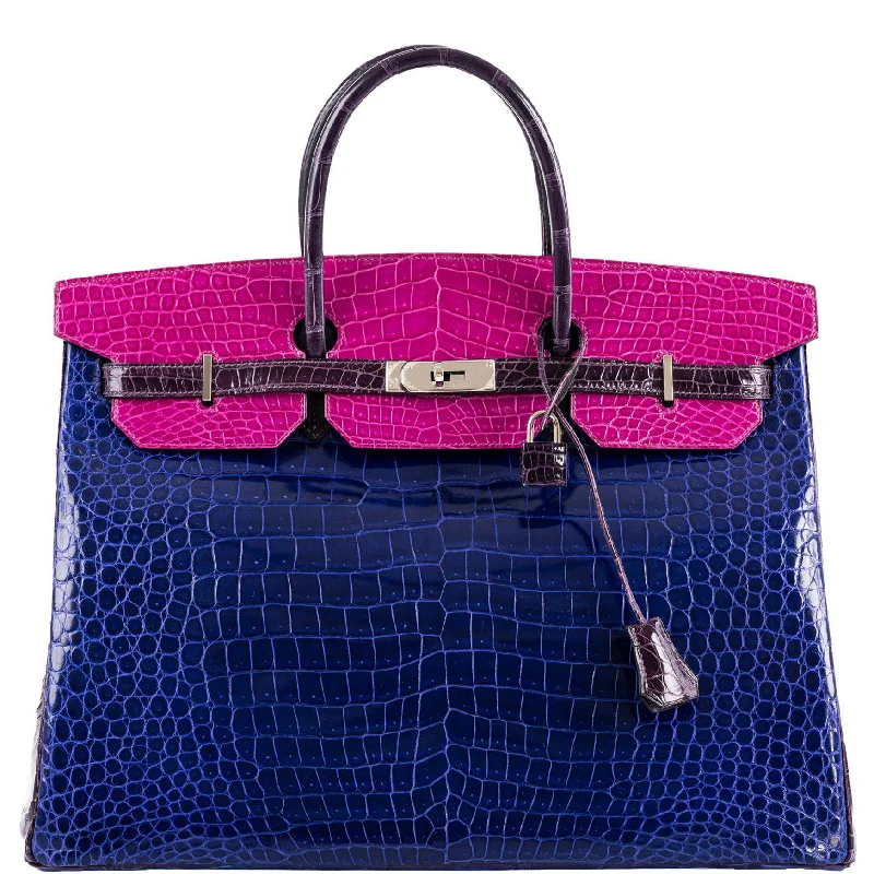 Hermès Birkin 40 Blue Electric, Rose Scheherazade, and Cassis Shiny Porosus Crocodile Palladium Hardware