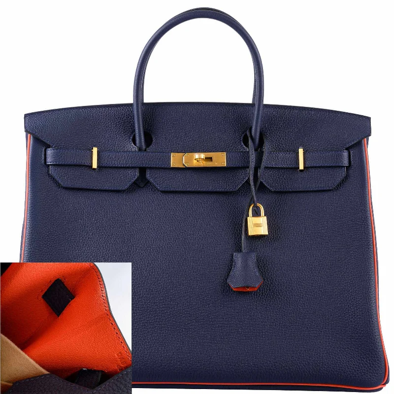 Hermès Birkin 40 HSS Blue Nuit & Orange Poppy Interior & Piping Togo Brushed Gold Hardware