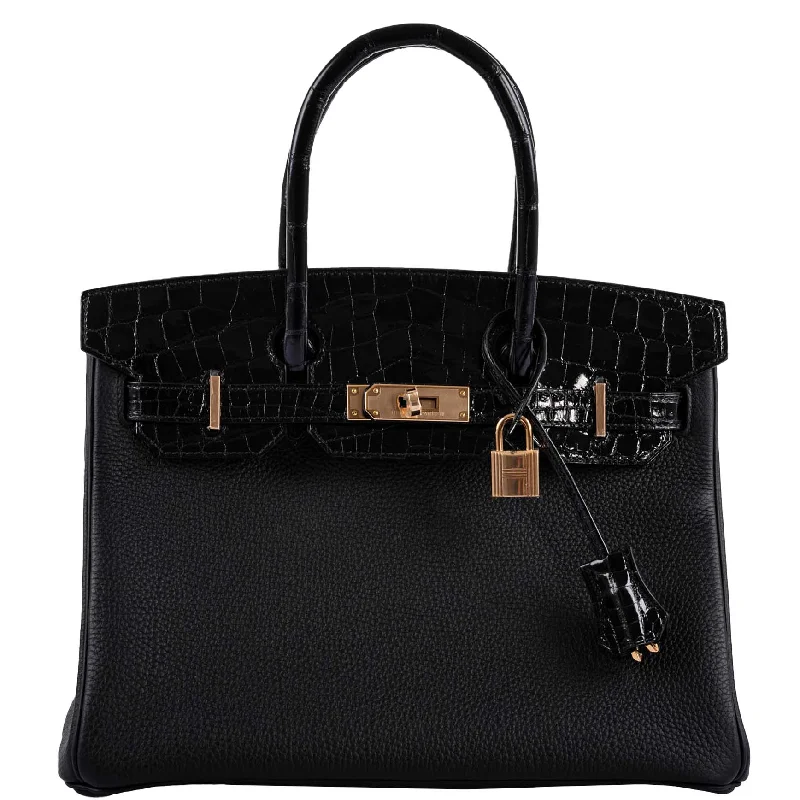 Hermès Birkin Touch 30 Black Novillo & Niloticus Crocodile Rose Gold Hardware - 2020, Y