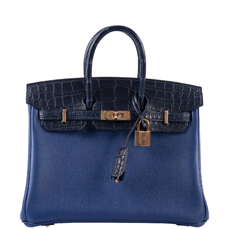 Hermès Birkin Touch 25 Bleu Saphir Togo, Bleu Marine Matte Alligator Rose Gold Hardware