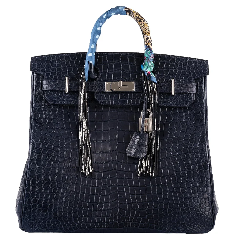 Hermès HAC Birkin 40 Blue Marine Matte Porosus Crocodile Palladium Hardware - 2018, C