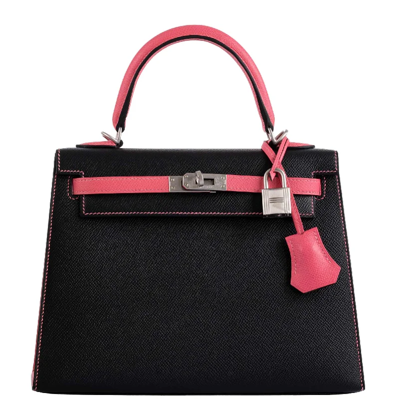 Hermès HSS Kelly 25 Sellier Rose Azalee & Black Epsom with Brushed Palladium Hardware - 2019, D