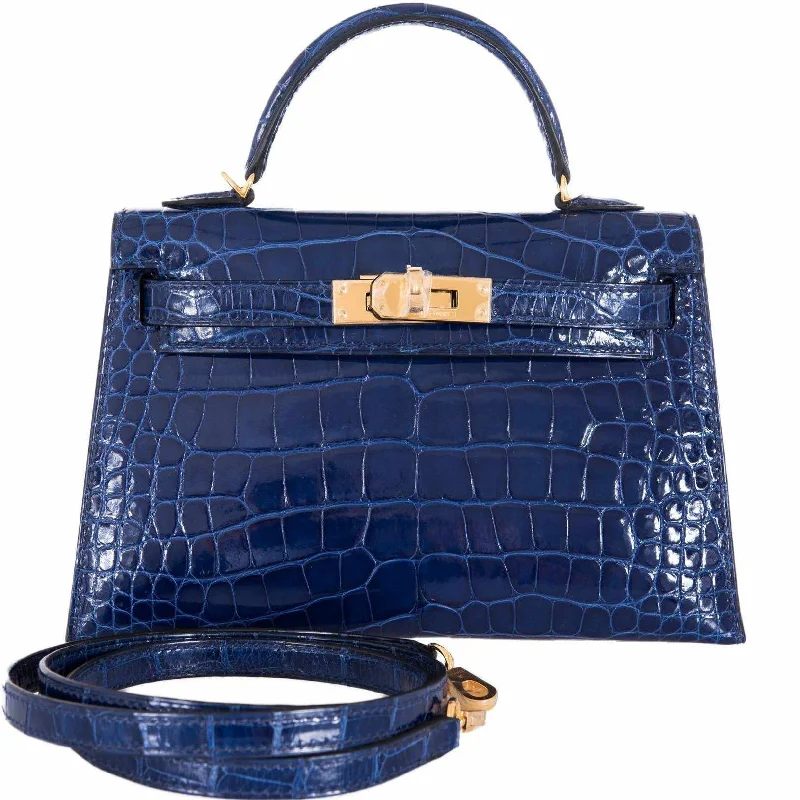 Hermès Kelly 20 Blue Sapphire Crocodile Gold Hardware