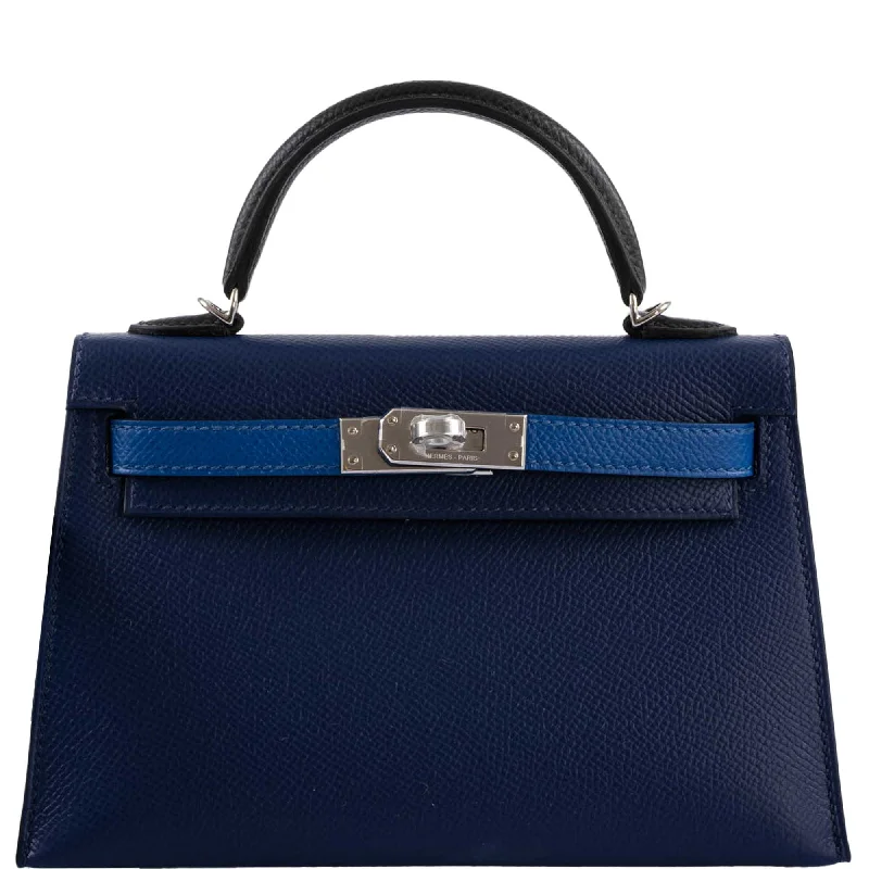 Hermès Tricolor Mini Kelly 20 Bleu Saphir, France, and Black Epsom Palladium Hardware