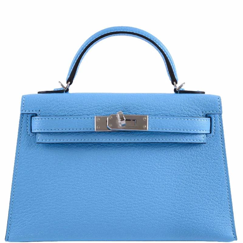 Hermès Kelly 20 Mini II Sellier Blue Celeste Chevre Palladium Hardware - 2019, D