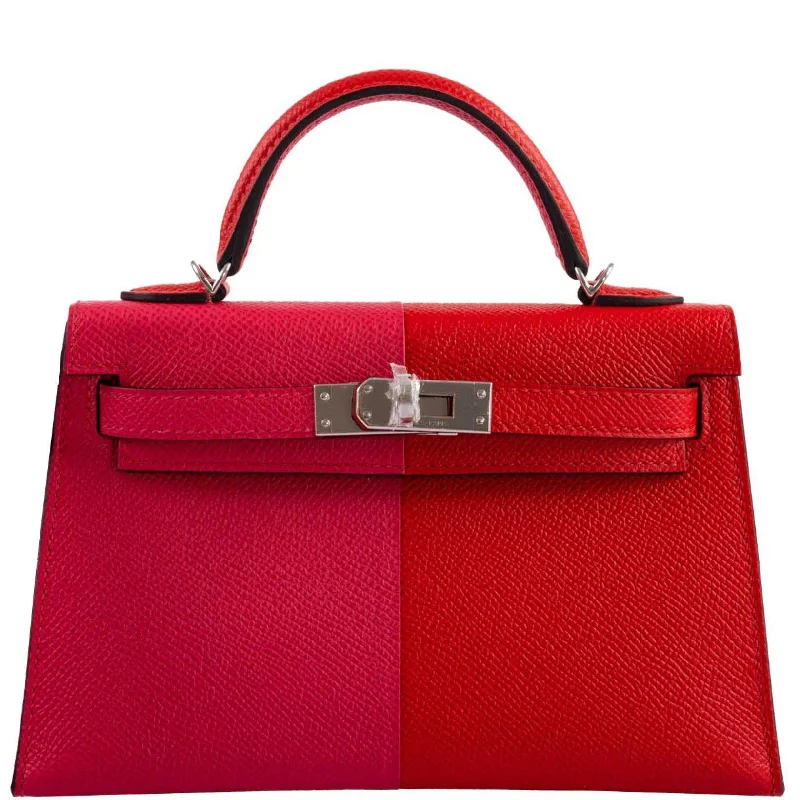 Hermès Kelly 20 Mini II Sellier Tri-color Rose Extreme, Rouge de Coeur, Bleu Zanzibar Epsom Palladium - 2021, Z