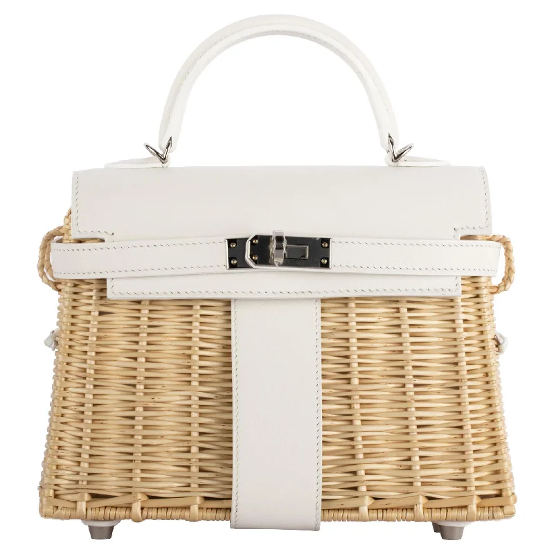 Hermès Kelly 20 Mini Picnic White, Swift & Osier Wicker Palladium Hardware - 2020, Y