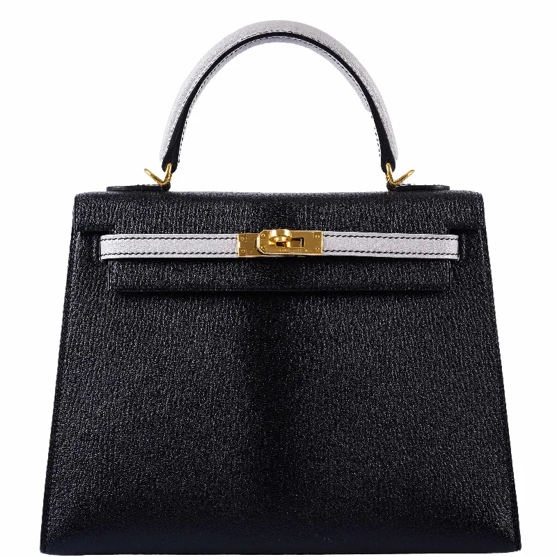 Hermès Kelly 25 HSS Sellier Black & Gris Perle Chevre Gold Hardware - 2019, D