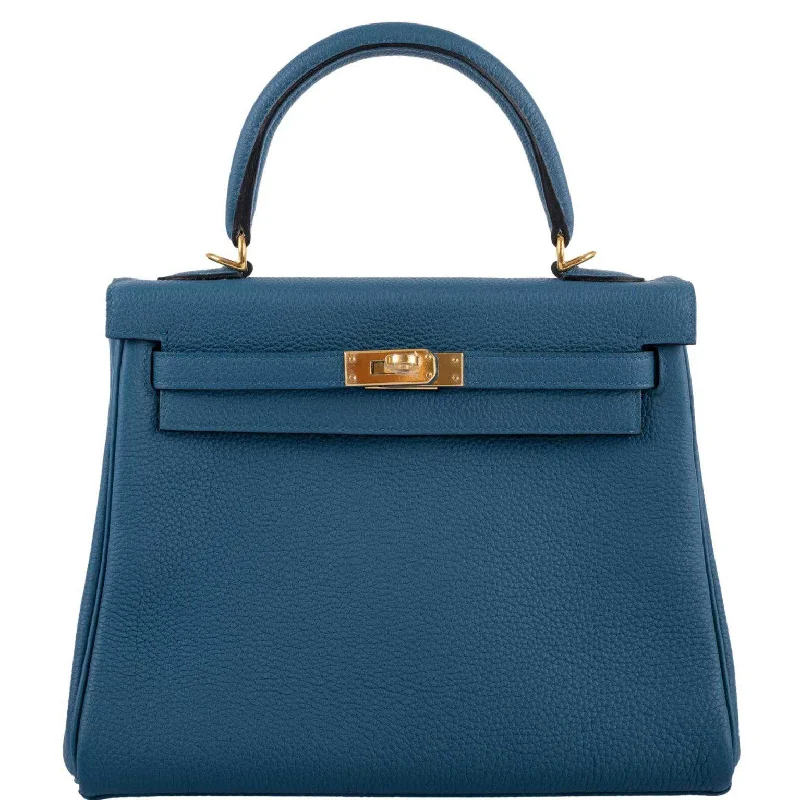 Hermès Kelly 25 Retourne Blue Colvert Togo Gold Hardware - 2016, X