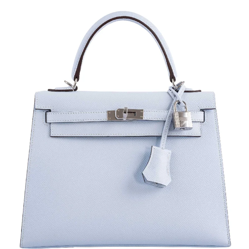 Hermès Kelly 25 Sellier Blue Brume Epsom Palladium Hardware