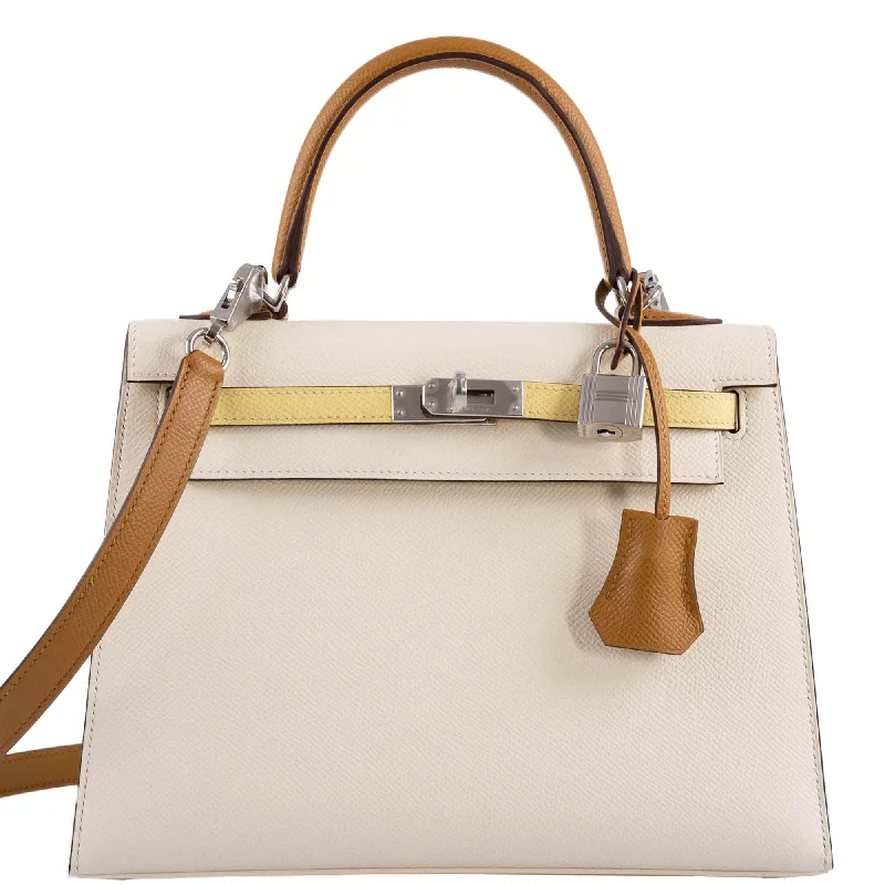 Hermès Kelly 25 Sellier Limited Edition Tri-Color Nata, Jaune Poussin and Sesame Epsom Palladium Hardware