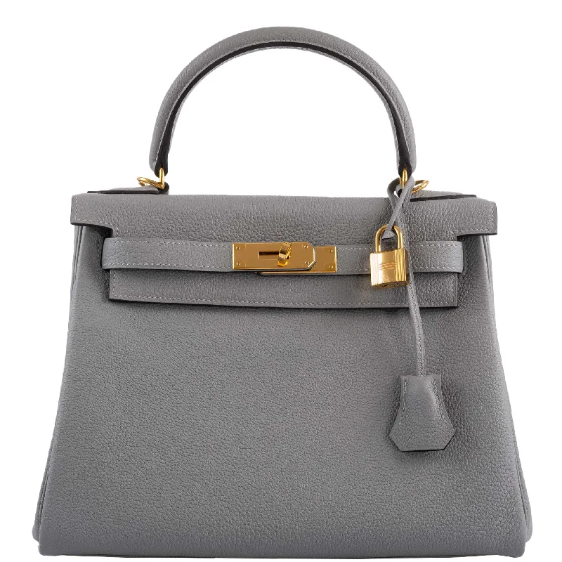 Hermès Kelly 28 HSS Retourne Gris Mouette Togo & Black Interior Gold Palladium Hardware - 2016, X