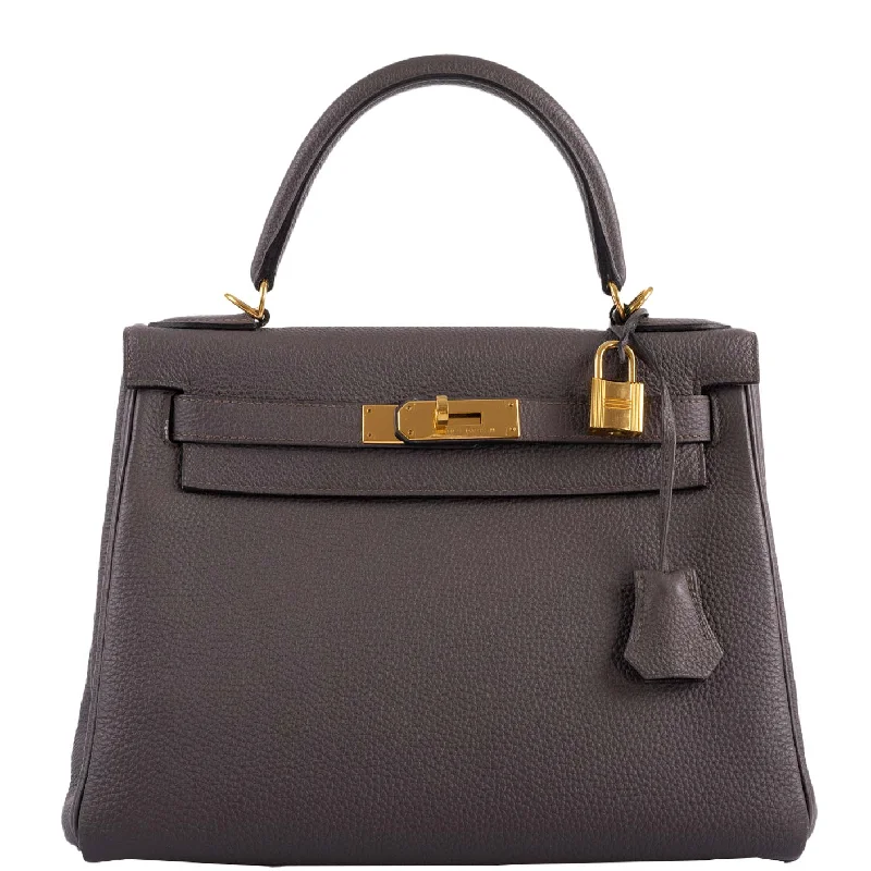 Hermès Kelly 28 Retourne Etain Togo Leather Gold Hardware