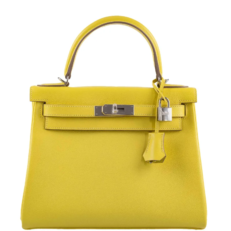 Hermès Kelly 28 Retourne Lime Evercolor leather Palladium Hardware