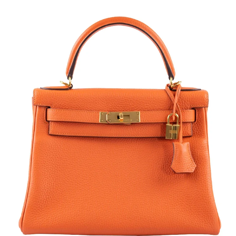 Hermès Kelly 28 Retourne Feu Orange Togo leather Gold Hardware