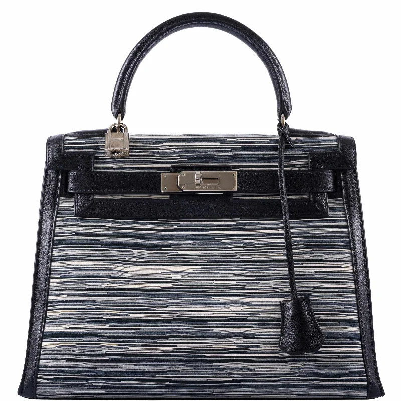 Hermès Kelly 28 Sellier Black Box & Vibrato Leather Palladium Hardware - 2000, D Square