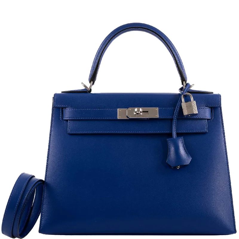 Hermès Kelly 28 Sellier Blue Electric Tadelakt leather Palladium Hardware - 2020, Y