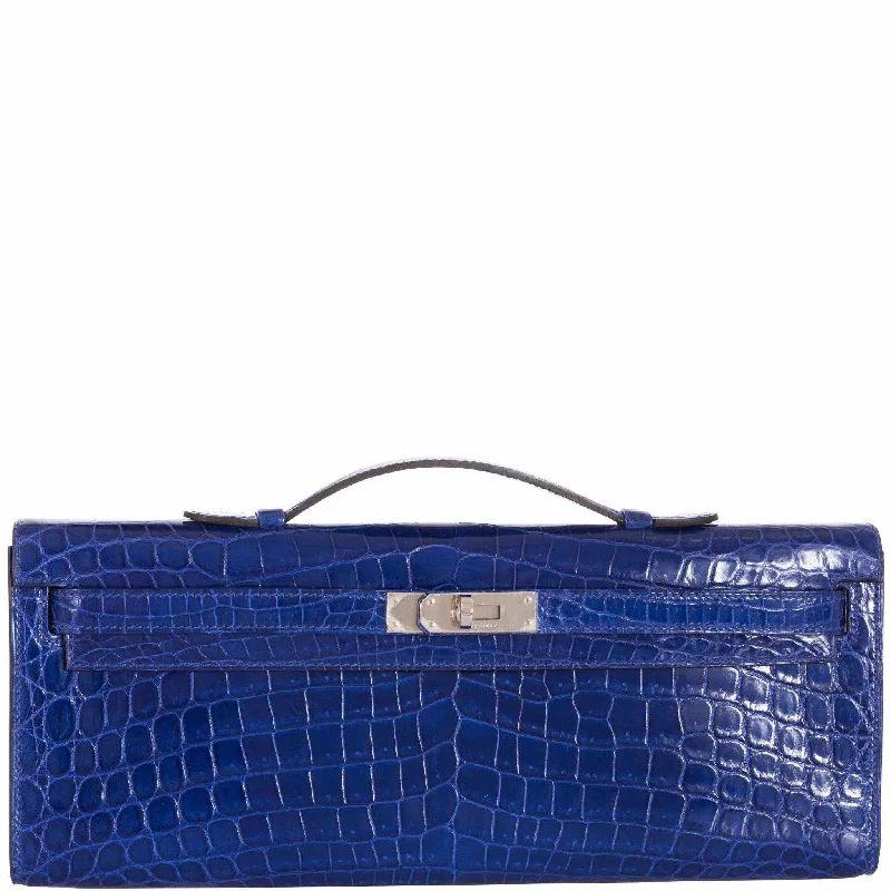 Hermès Kelly Cut Blue Electric Nilo Crocodile Palladium Hardware