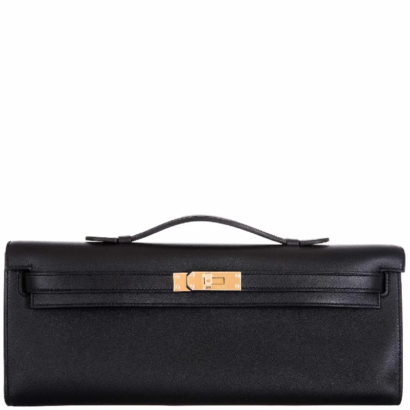 Hermès Kelly Cut Clutch Black Swift leather Gold Hardware