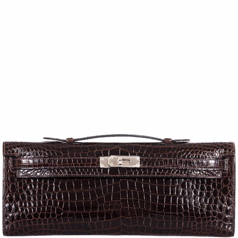 Hermès Kelly Cut Cocoan Alligator Porosus Crocodile Palladium Hardware