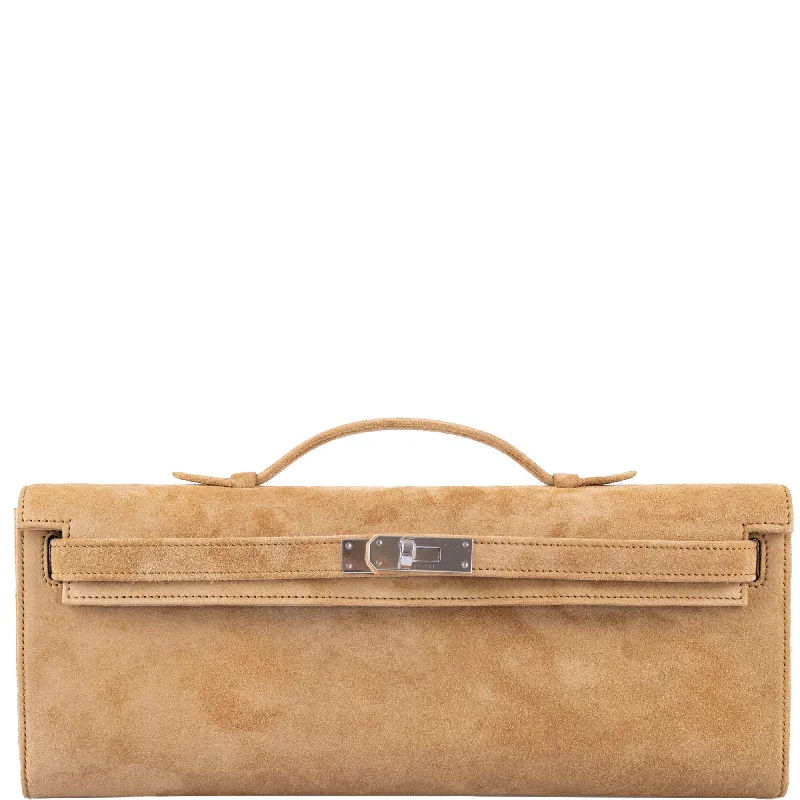 Hermès Kelly Cut Ocre Doblis Suede with Palladium Hardware - 2021, Z