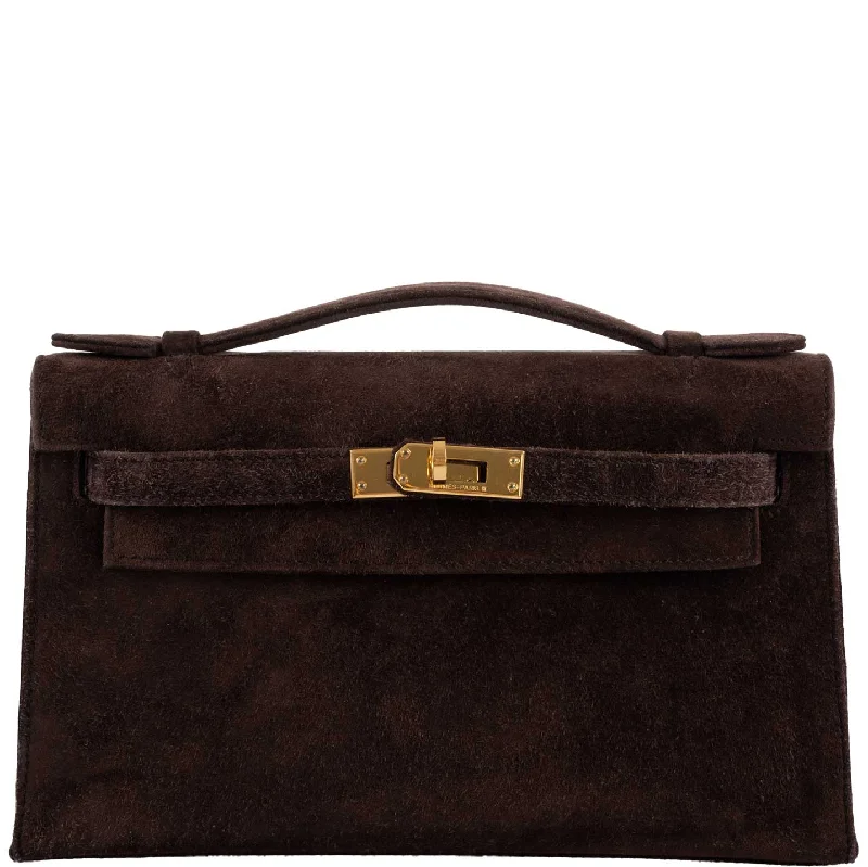 Hermès Kelly Pochette Chocolate Veau Doblis Suede Gold Hardware - 2014, R Square