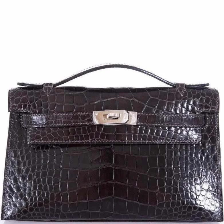 Hermès Kelly Pochette Graphite Alligator Palladium Hardware