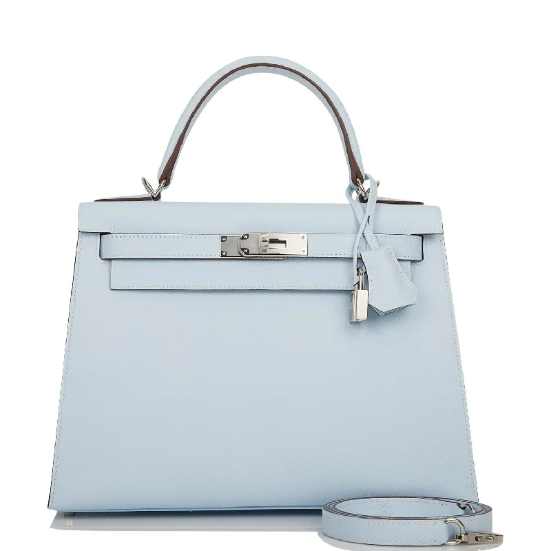 Hermes Kelly Sellier 28 Bleu Brume Epsom Palladium Hardware