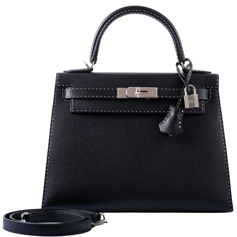 Hermès Kelly Un Point Sur Deux 28 Sellier Black Monsieur Leather Palladium Hardware - 2020, Y