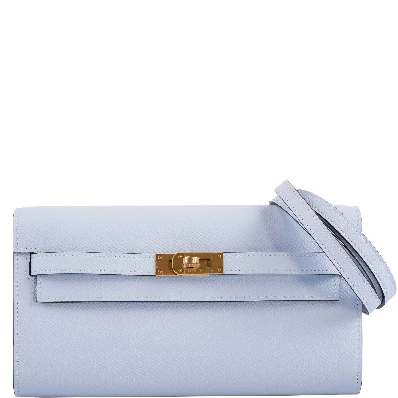 Hermès Kelly Wallet To Go Blue Brume Epsom Gold Hardware