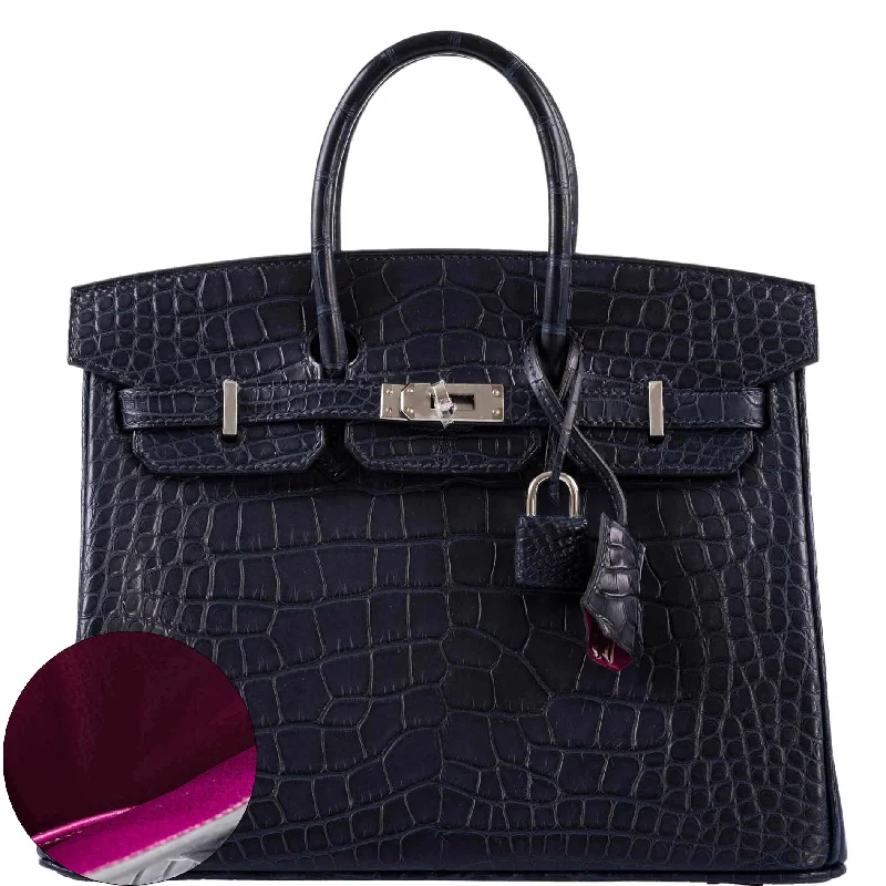 Hermès Verso Birkin 25 Blue Marine Matte Alligator & Rose Scheherazade with Palladium Hardware - 2019, D