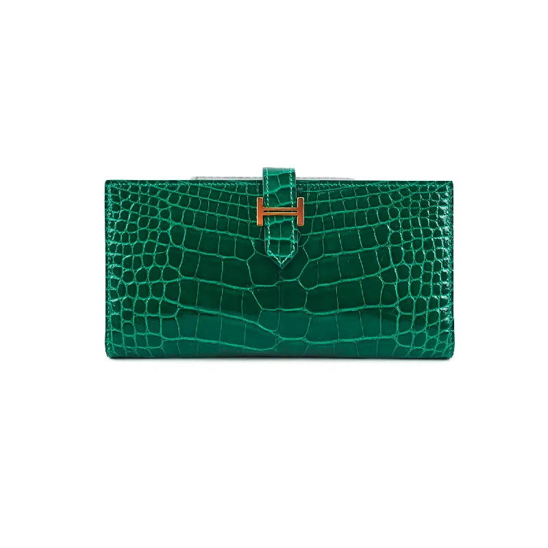 Hermes Bearn Alligator Emerald Wallet-  D Stamp