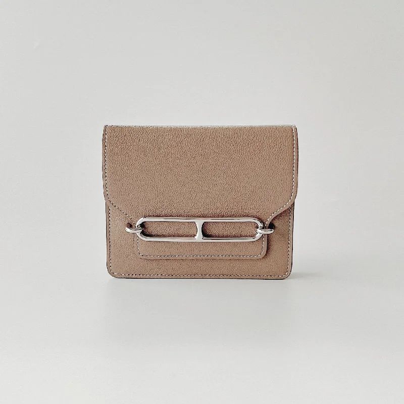 Hermes Roulis Slim Wallet In Etoupe And Silver Hardware