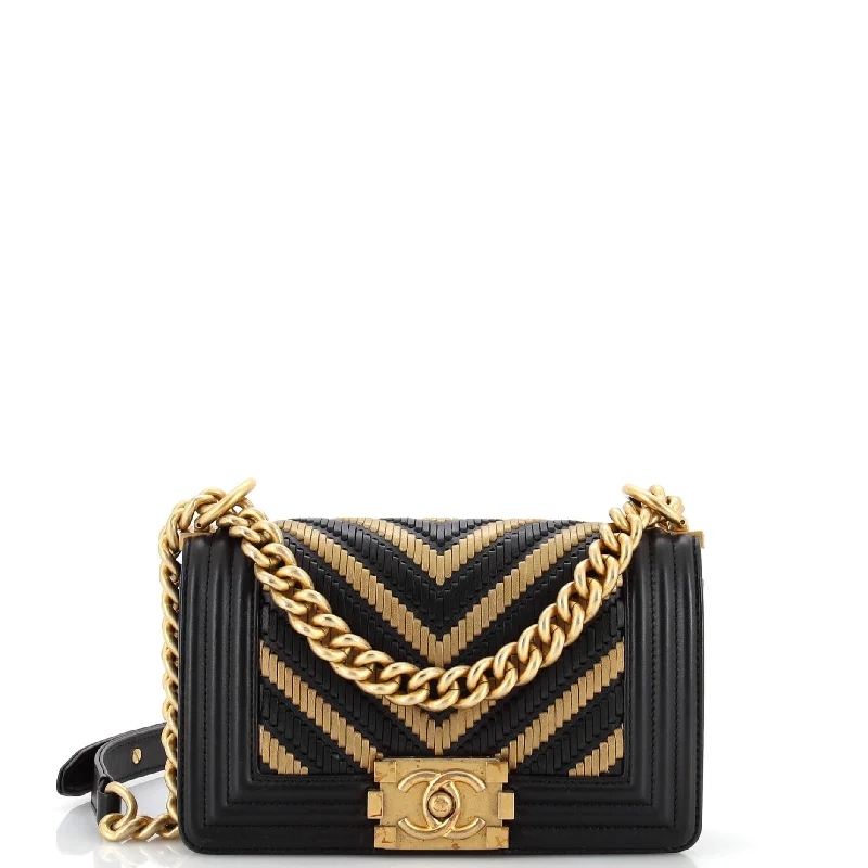 Boy Flap Bag Braided Chevron Calfskin and Lambskin Small