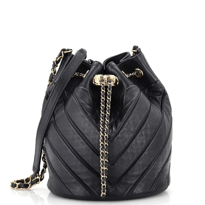 Daily Chevron Drawstring Bucket Bag Chevron Calfskin Small