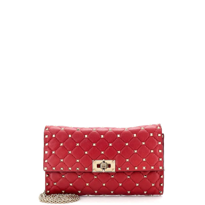 Rockstud Spike Wallet on Chain Quilted Leather Small